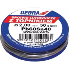 Dedra Lodmetāls ar lodēšanas plūsmu, 2.0mm, 50g, 40%sn, pb60sn40