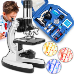 RTO Optiskais mikroskops opticon laboratory starter - 1200x - 3 objektīvi + piederumi - pelēks koferis