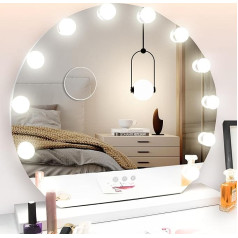 Bayt Hollywood Round Mirror (Diameter 55 cm), Vanity Mirror with Light, LED Mirror Dressing Table with 10x Magnification, Touch Switch & Dimmable, Vanity Mirror, White