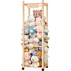 Cuddly Toy Storage, Wooden Stuffed Toy Storage with 360° Brake Equipped Wheels, Large Plush Toy Storage for Children's Room, Playroom, Bedroom Organiser
