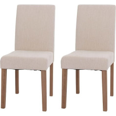 Mendler Littau Set of 2 Dining Room Chairs, Kitchen Chairs, High-Backed Chairs, Fabric/Textile, Chenille Wood, Cream, Natural-Coloured Legs