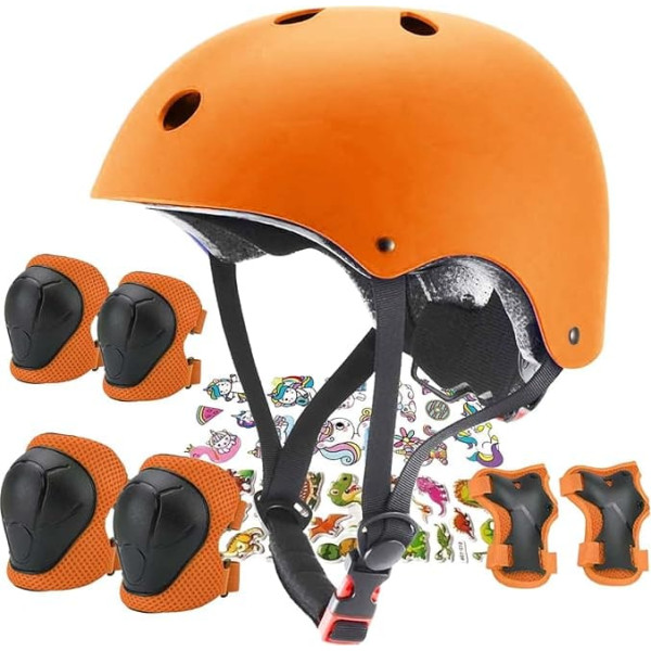 FOOKCIAN Kinder-Fahrradhelm-Set mit Knieschonern, Ellenbogenschonern, Handgelenkschonern, verstellbarer Helm für Kleinkinder und Jugendliche, 3 - 14 Jahre, Schutzausrüstung, Fahrradhelm, Rollschuh