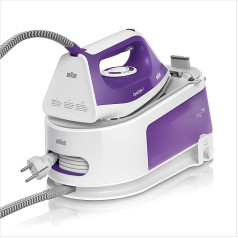 Braun CareStyle 1 IS 1014 VI Steam Ironing Station, SuperCeramic Soleplate, 3 Thermostat Settings, Vertical Steam Function, Easy CalcClean, Steam Boost 360 g/min, 1.5 L Water Tank, 2200 W, White/Purple