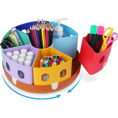 GAMENOTE Rotating Pen Holder Desk Organiser – XXL Diameter 28 cm Children's Container for Tidying Up and Storage, Rotating Shelf for Office Supplies, School Supplies, Crafts, 12.7 cm Height