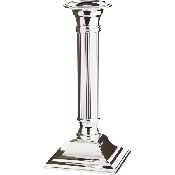 EDZARD Lincoln Candlestick, Height 19 cm, Fluted Shank, Square Base 8 x 8 cm, Elegant Silver-Plated, Tarnish-Resistant, with Velvet Base, Candle Holder for Taper Candle