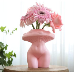 Mushroom Women Body Vase for Flowers, GUGUGO Funky Mushroom Decor, Eclectic Female Shape Butt Vases for Flowers, Unique Decorative Face Head Vase, Aesthetic for Modern Home, Pink