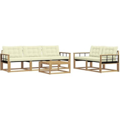Gartenmöbel Set aus Akazienholz, Modulares Outdoor-Sofa für 5 Personen, Lounge Garnitur für Terrasse und Garten, 6-teilig mit Tisch, Massivholz und Textilene