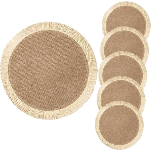 TOYANDONA 6 Stück Teiliges Rundes Jute Tischset mit Quasten Hitzebeständig und Isolierend Gewebte Platzsets für Küche Esszimmer und Restaurant Langlebige Tischunterlage für Tassen und