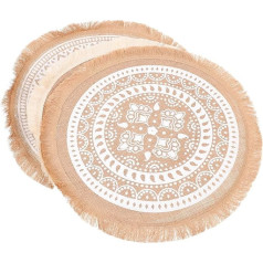 Toyvian 3 Stück Tischset mit Mandala Muster Runden Makramee Platzsets und Quasten Hitzebeständig Baumwoll Leinen für Esszimmer und Hochzeitstischdekoration