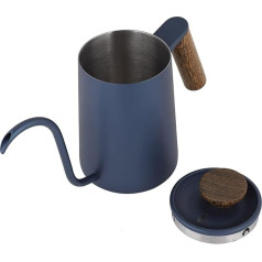 Hion Tropfkaffeekanne mit Edelstahlgriff und Schwanenhalsauslauf, Wasserkocher für Präzise Zubereitung – Blau L, Kaffeekanne, Tropfkaffeemaschine, Wasserkocher mit Holzgriff, Kaffeekanne